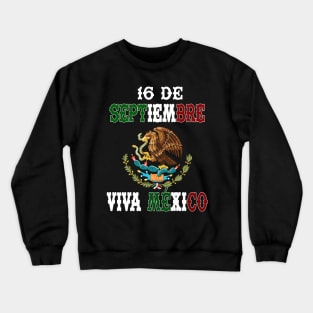 Playera16 de Septiembre con Escudo de Mexico Fiestas Patrias Independencia de Mexico Crewneck Sweatshirt